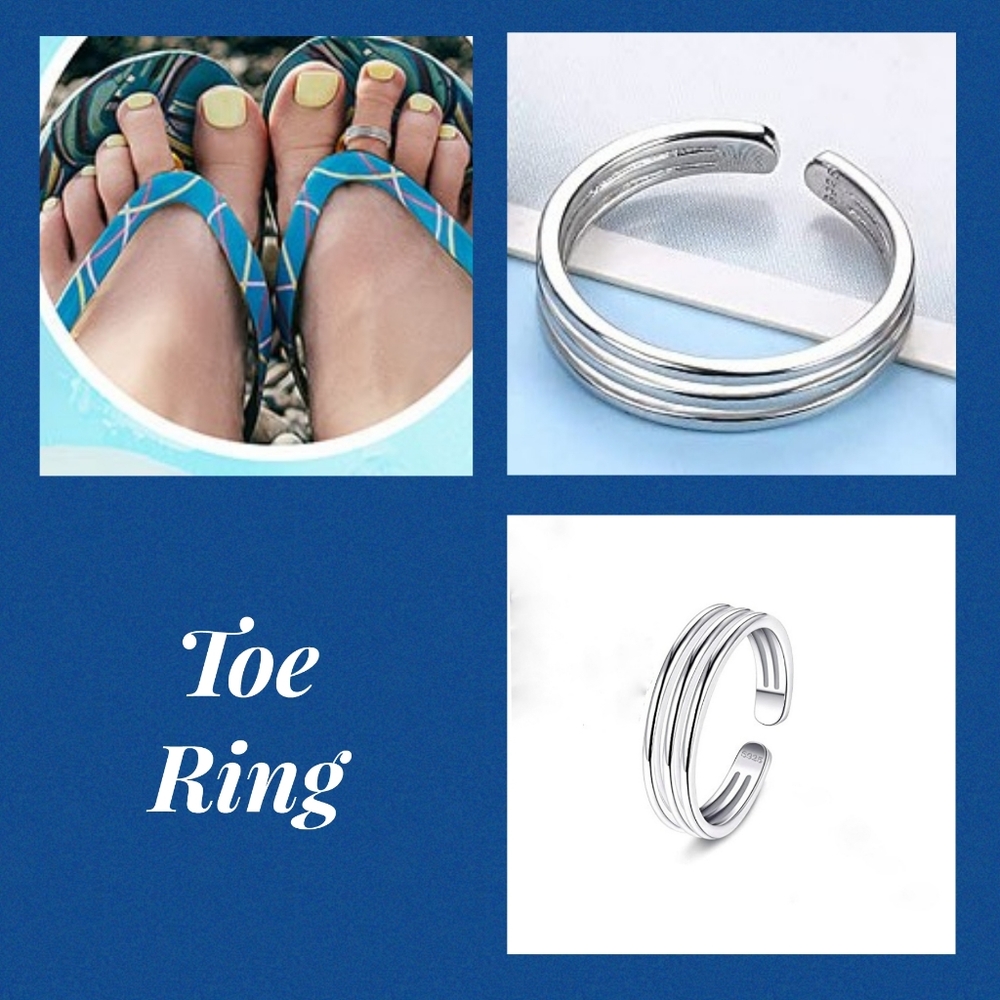 925 Sterling Ring Silver Toe Adjustable Triple Band Women Jewelry